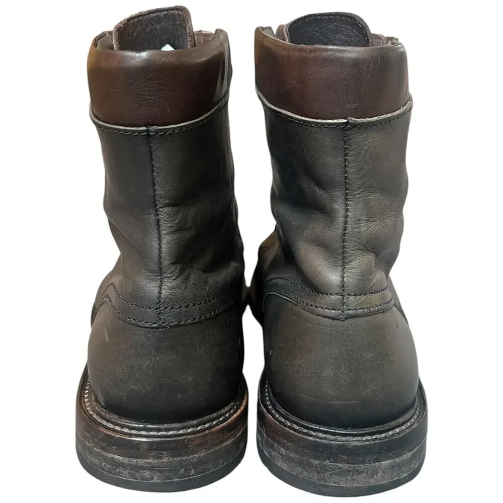 AllSaints Leather Front Zip Military Boots Lampo Distressed EU 46 US 13